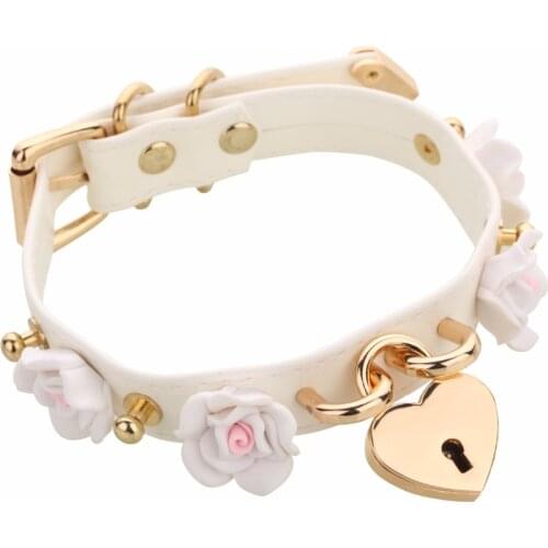 Kitten Play Collar Punk Lolita Cosplay Rose Flower PU Leather Necklace Little Space Choker