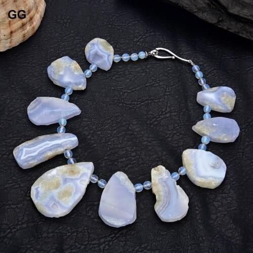 GuaiGuai Jewelry 18" Top-drilled Natural Chalcedony Blue Lace Agate Crystal Necklace