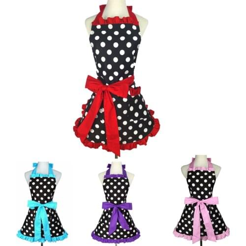 Lovely Apron For Women Kitchen Cooking Work Clothes Polka Dot Princess Bowknot Waterproof Oilproof