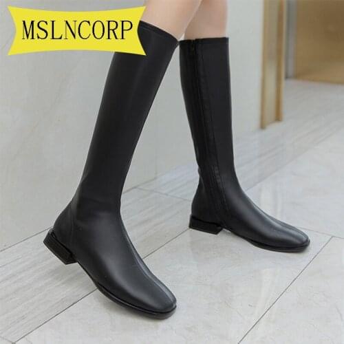 Plus Size 34-43 Slim Leg High Boots Platform Women Slim Thick Sole Knee Highs Boots Women Shoes Black Winter Long Boots Women
