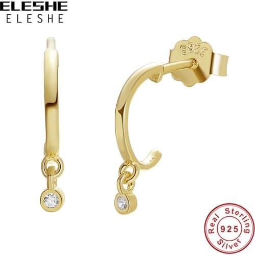 ELESHE 18K Gold Plated Single Tiny Zircon Hoop Earrings for Women 925 Sterling Silver Huggies Earrings Fine Jewelry Gift 2020