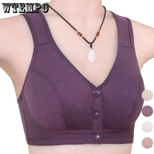 Cotton Bra Women Vest Push Up Bras Front Closure Solid Plus Size Underwear Wide Straps Wireless Soft Seamless Bralette Female