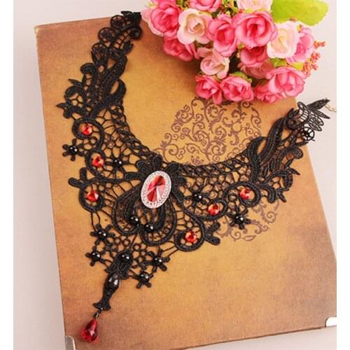 12 Pieces/Lot Retro Women Black Necklace Cubic Zirconia Hollow Lace Choker Crystal Charm Statement Links Charm Ladies Jewelry