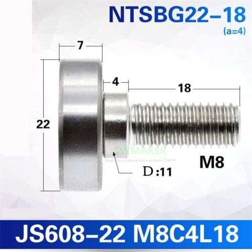 1pcs 608zz External Thread Bearing, M8 Screw, Stainless Steel Bearing/Bearing Steel Bearing, Rolling Wheel JS608-22M8C4L18