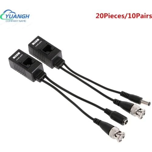10Pairs CCTV Camera Video Balun BNC To RJ45 Passive Video Power + Audio Balun Transceiver For IP Cam