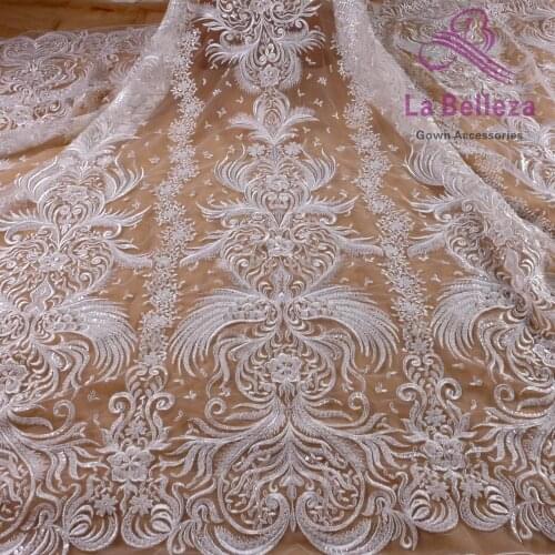 130cm width by yard off white handmade heavy beading sequins wedding/evening/show dress lace fabric