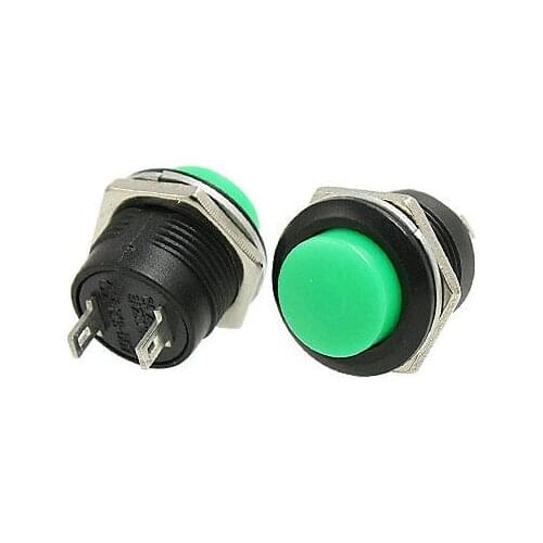2 Pin SPST (ON)/OFF Momentary Push Button Switch w Green Round Cap