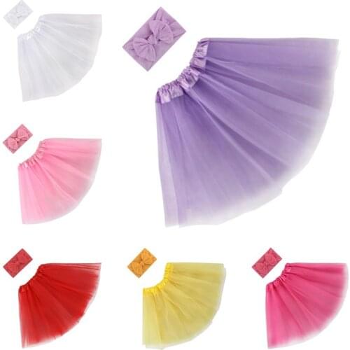 2 Pcs/set Sweet Baby Girls Tulle Tutu Skirt Hair Band Newborn Photography Props K1KC