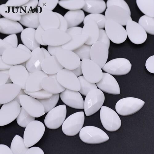 JUNAO 8x13mm 13x18mm White Flat Back Drop Rhinestone Glue On Acrylic Strass Sticker Non Sewing Scrapbook Beads Clothes Jewelry