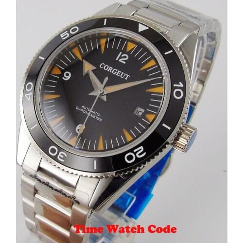 41mm Corgeut Genuine Miyota 8215 Automatic Mens Watch Date Window Black Dial Sapphire Glass Rotating Ceramic Bezel Bracelet