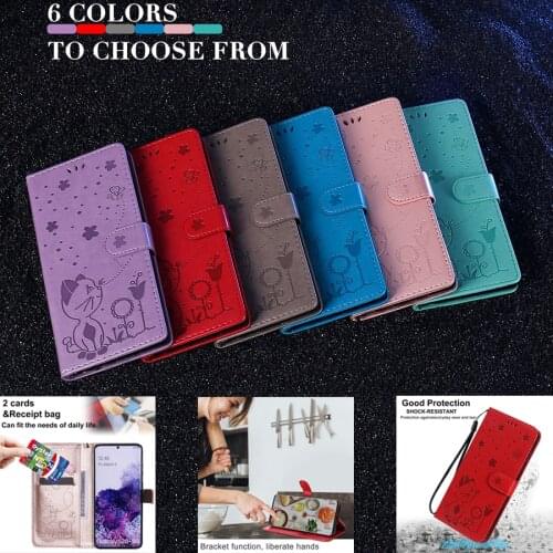 Cat And Bee Fashion Wallet Leather Case For Samsung S21 S21Plus S21Ultra S21FE S20 Plus/Ultra/FE S10/S9/S8 Plus S7 Note 20 Ultra
