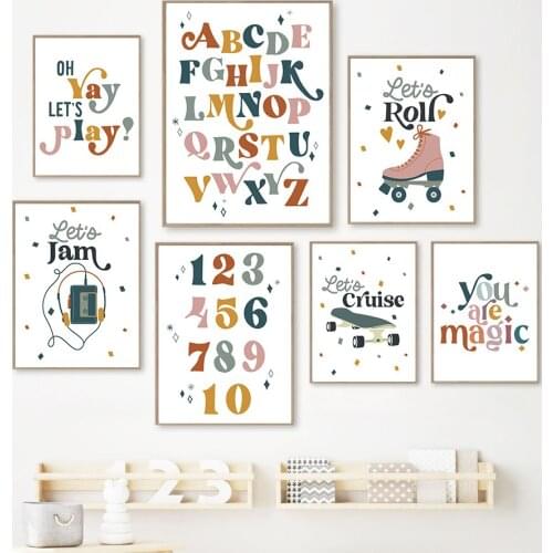 Number Alphabet Education 123 ABC Wall Art Canvas Painting Nordic Posters And Prints Wall Pictures Kids Girl Room Nursery Decor