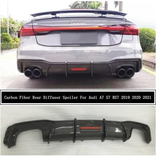 For Audi A7 S7 RS7 2019 2020 2021 Carbon Fiber Rear Bumper Diffuser Lip Spoiler High Quality Auto Accessories With Lamp
