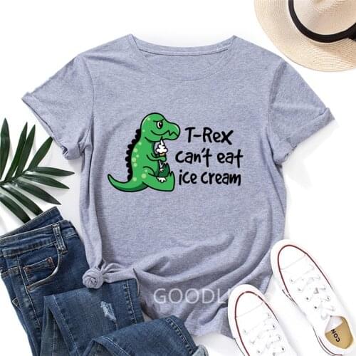 Dinosaurs Can't Eat Ice Cream Graphic Tee Summer 100% Cotton T-shirt Tops for Women Short Sleeve Harajuku Shirts Female Clothes