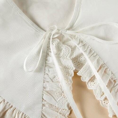 Royal Style Cotton Fake Collar Shawl Wrap Hollow Out Floral Lace Ruffled Trim Necklace Pointed Triangle Lapel Blouse