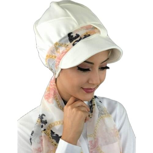 Islamic Fashion Muslim Women Hijab 2021 Trend Scarf Buckle Ready Sal Damson Siphon White Single Biritli Scarf Hat Bone