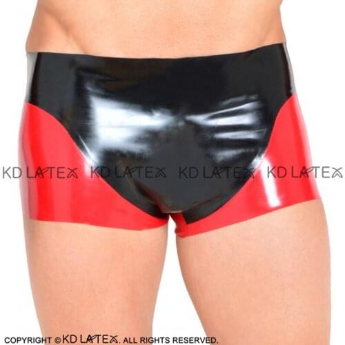 Red And Black Sexy Latex Boxer Shorts With Trims At Front Underwear Rubber Bottoms DK-0173
