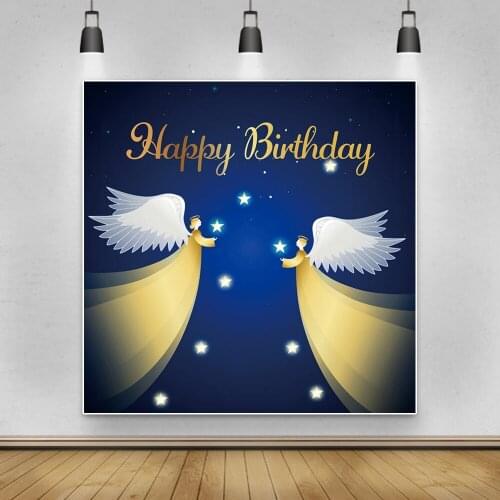 Laeacco Blue Star Angle Elves Happy Birthday Party Photography Backdrops Fairy Baby Shower Photozone Background For Photo Studio