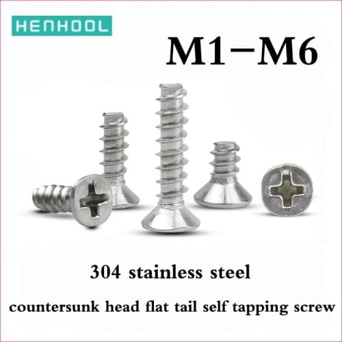 Small Screw Cross countersunk head flat tail self-tapping screw 304 stainless steel M1M1.2M1.4M1.7M2M2.3M2.6M3M3.5M4M5 KB