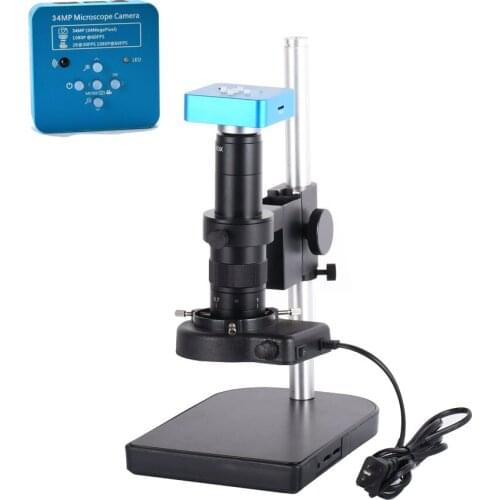 Full Set 34MP 2KIndustrial Microscope Camera HDMI USB Outputs 180X C-mount Lens 144 LED Light Video Recorder For PCB Soldering