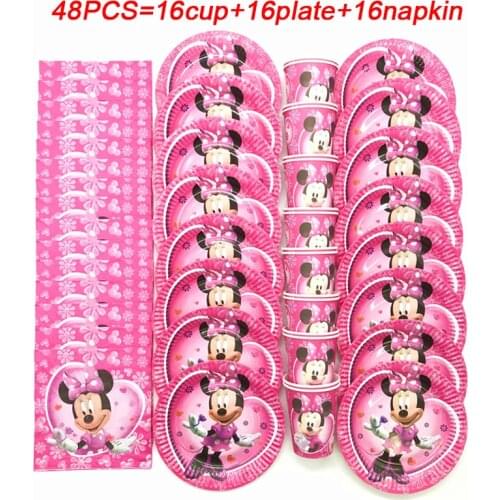 Cartoon Minnie Mouse Birthday Party Theme Girl Disposable Cups Plate Napkin Pink Merry Christmas Party Supplies Tableware Set