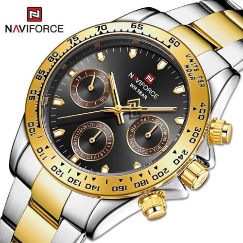 Luxury Brand NAVIFORCE Business Classic Quartz Wristwatch Steel Band Gold Watches For Men and Women Waterproof Clock With Date