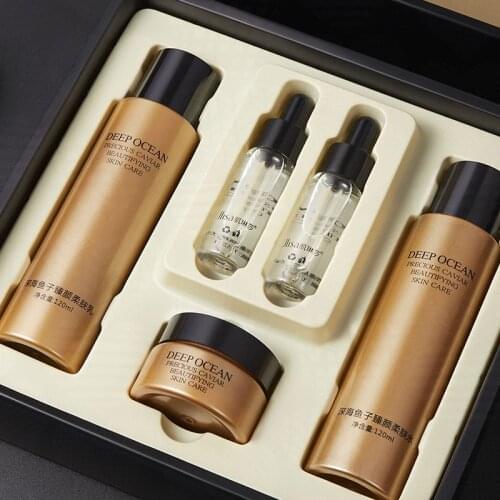 Skin Care Set With Box Caviar Face Cream Serum Tonic Essence Milk Jellyfish Hyaluronic Acid Moisturizing Repair Facial Sets M