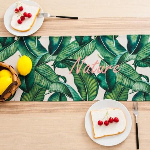 INS Nordic Green plant Print Cotton linen Palm Leaf table runner Monstera Leaf Green Leaf Table Cloth Table Runner Placenmat
