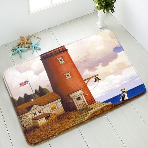 Non-slip Bath Mat Country Landscape Lighthouse Flower Indoor Floor Mats Bedroom Kitchen Doormat Washable Home Carpet Foot Pads