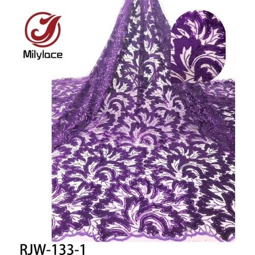 New Velvet Lace Embroidery African Lace Fabric 2020 High Quality Nigerian Tulle French Mesh Lace with Sequins for Dress RJW-133