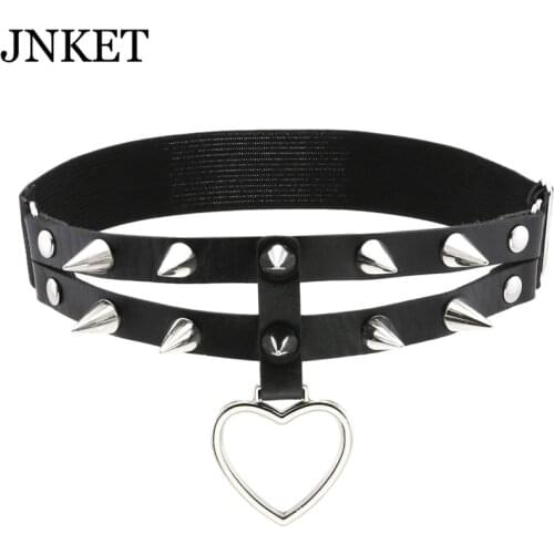 JNKET New Punk Double Row Rivet Leg Garter PU Leather Peach Heart Garters Elastic Thigh Ring Garter for Women and Girls