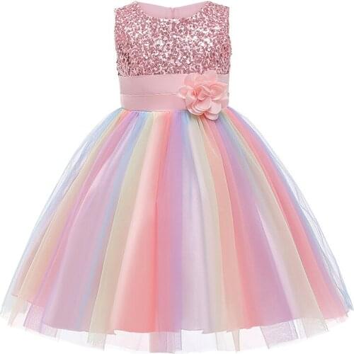 Summer New Girls Sleeveless Dress Sequins Flower Prinecess Dress Birthday Party Dresses for Girls Childrens Costumes