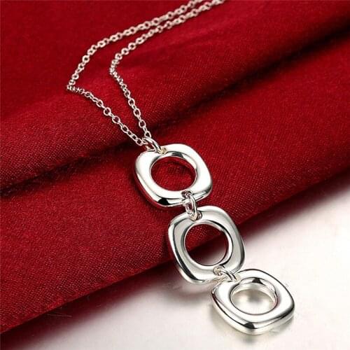New Style 925 Sliver Three Square Pendant Necklace Fashion Jewelry For Women&Girls Daily Party Accessories Anniversary Gift