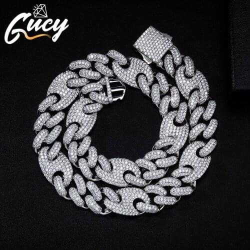 GUCY 16MM & 20mm Men Hip Hop Necklace iced Out Cubic Zirconal Bling Cuban Chains Necklace Fashion Jewelry