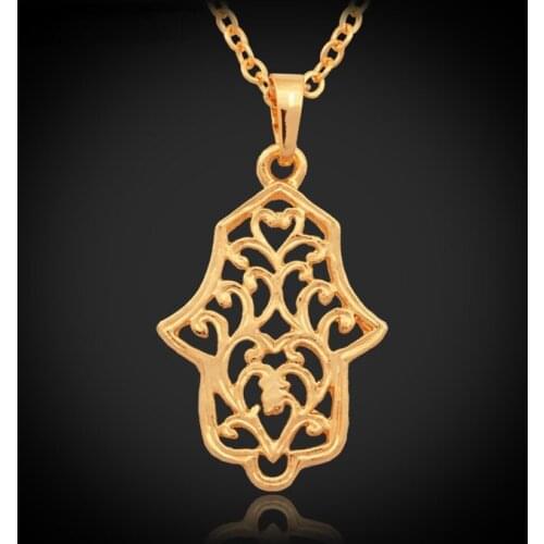 Collare New Trendy Vintage Women/ Men Jewelry Gift Gold Color Link Chain Hamsa Hand Pendant Necklace P604
