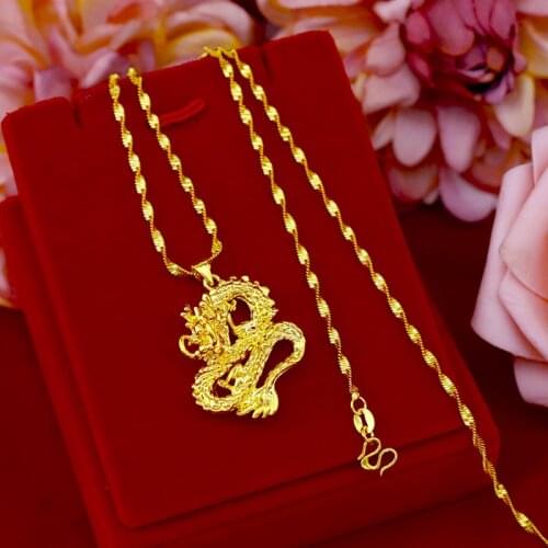 Pure Yellow Gold Color Necklaces for Women Dragon Pendant & Necklace Collier Choker Wedding Bridal Jewelry Accessories Bijoux