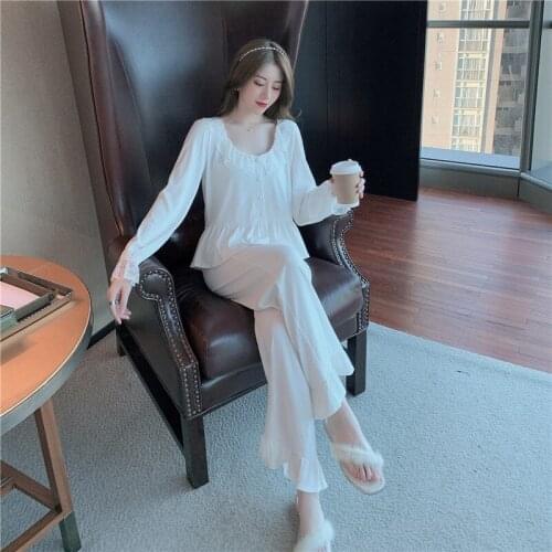 Pajamas Womens New Spring And Autumn Pits Cotton Comfortable Lace Sexy Palace Style Temperament Long-Sleeved Suit Home Service