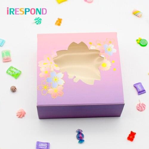 50PCS 14x14x5cm Gift Box Window Cherry Blossom Candy Box Wedding Gift Packaging Baking Food Chocolate Party Favor Thicken Boxes