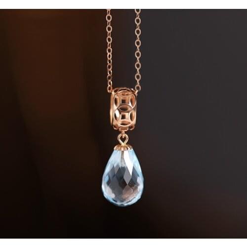 DMBS488 Sky Blue Topaz Pendant Female Genuine 18K Rose Gold Clavicle Necklace For Girlfriend