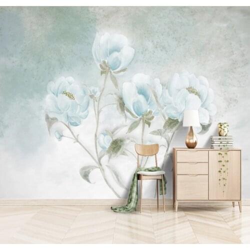 Custom Photo Wallpaper European Retro Blue Rose Art Mural For Living Room Bedroom Home Decor Waterproof 3D Wall Covering Fresco