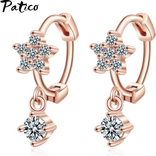 New Hot CZ Crystal Hoop Earrings For Women 925 Sterling Silver Rose Gold Color Flower Zircon Wedding Jewelry Pendientes Brincos