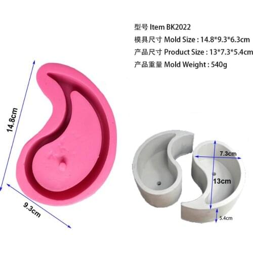 1PCS Taiji cement pots shape silicone molds, water drop fondant clay soap potted molds