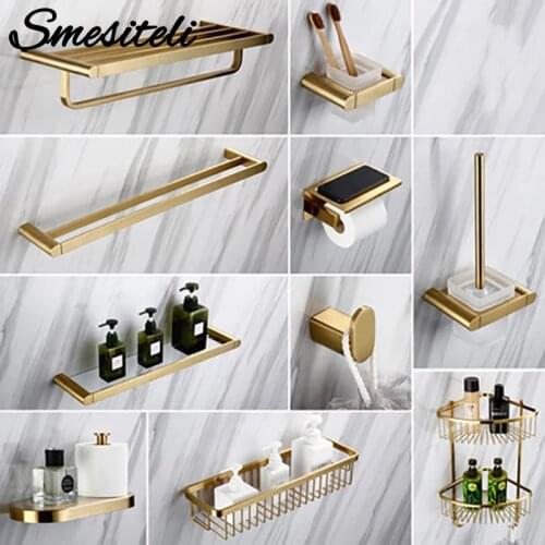 Smesiteli Luxury Golden Bathroom Hardware Sets 304 Stainless Steel Brushed Paper Holder Towel Rack Soap Dishes Bathroom Product