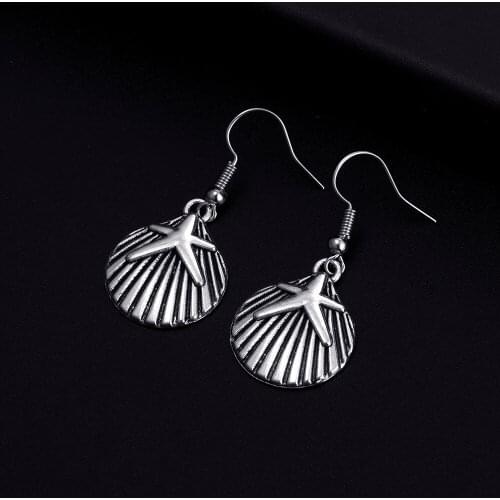 Trendy Vintage Shell Shape Dangle Antique Silver Plated Earrings for Women Girl Retro Drop Earrings Cute Earring Jewelry Bijoux