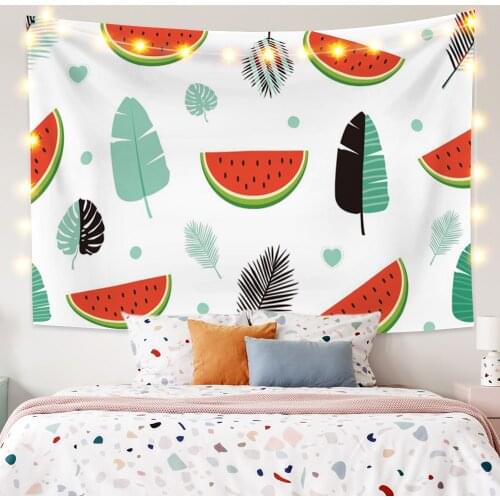 Tropical Green Palm Leaf Watermelon Tapestry Dormitory Bedroom Fashion Wall Hanging Beach Picnic Mat