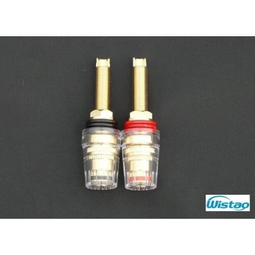 Terminal Lengthened Pure Copper Gold-plated Crystal Housing for Speakers 25mm Board Thickness Cabinet Amplifiers Red and Black