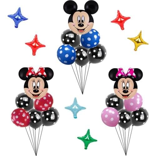 7pcs Minnie Mickey Mouse head Foil Balloons Happy Birthday party Decorations kids Cartoon Party supplies pink blue latex toys