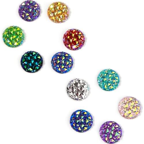 Xinyao 50pcs 12mm Resin Round Imitation Crocodile Back Ore Crystal Cluster Diamond Patch Earrings Necklace for DIY Jewelry