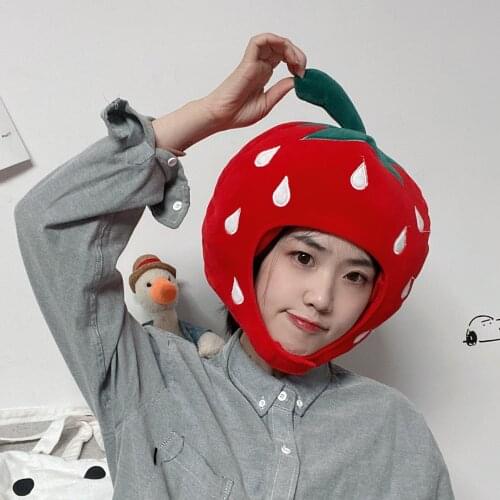 Funny Strawberry Hat Cosplay Props Red Fruit Headgear Winter Warm Ear Protection Hat Female 2021
