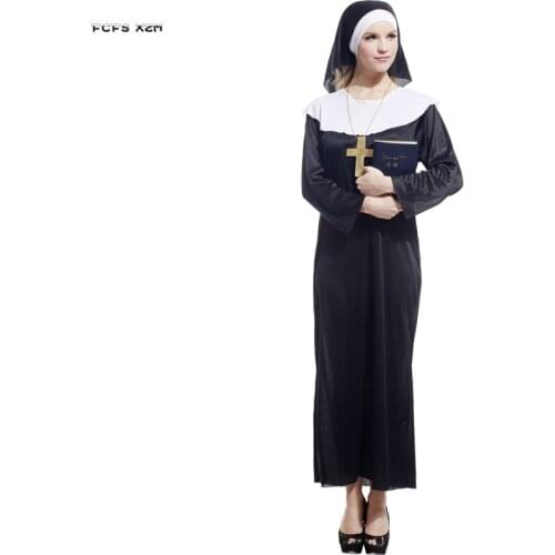 Woman Halloween Nun Costumes Female priest pastor Cosplay Carnival Purim parade Masquerade Nightclub Bar Role play Party dress